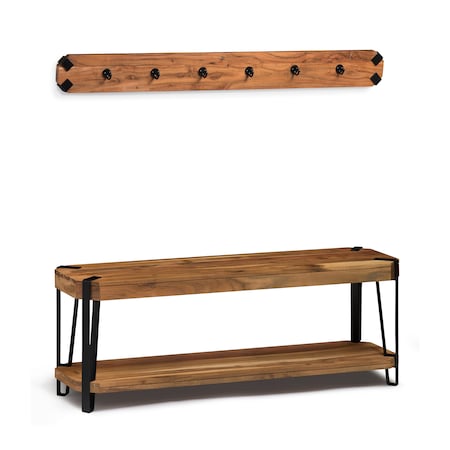 Alaterre Furniture Ryegate Natural Live Edge 48" Bench with Coat Hook Set AWCC042920